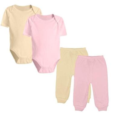 Imagem de Kit Body Curto e Mijão Liso Bebê 4 Pçs Enxoval Recém Nascido - Koala B