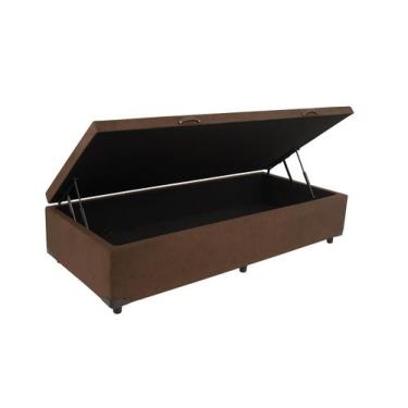 Imagem de Cama Solteiro Marrom Suede com Armazenamento Baú Blindada e Reforçada 