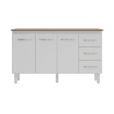 Imagem de Kit Balcão Gabinete 138cm Carina Branco com Tampo 140cm Savana