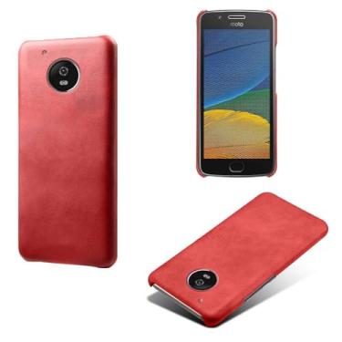 Imagem de Capa para MOTO G5,Proteção contra quedas,Casca de volta de cor sólida simples,Design de couro de imitação de plástico-Red