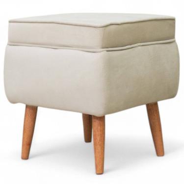 Imagem de Puff Banqueta Conflex Celine quadrado em tecido veludo capuccino pés de madeira maciça