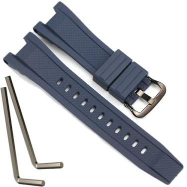 Imagem de Pulseira de borracha compatível com Casio G Shock GST-B100 GST-S110 GST-W110 GST-W310 GST-W310 GST-B200, Fivela preta com faixa azul escura, One Size, Casual