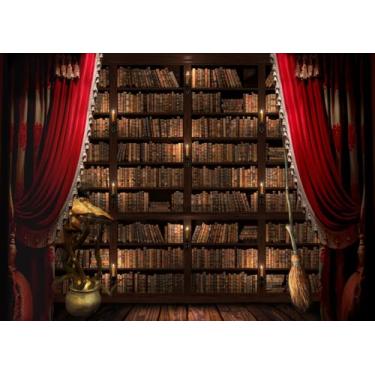 Imagem de LYWYGG 2,1 x 1,5 m Wizard Magic Bookshelf pano de fundo clássico para fotografia de Halloween cp-696