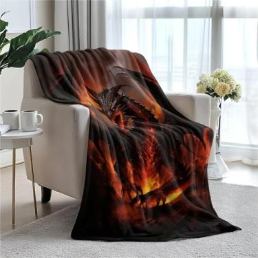 Imagem de Cobertor de lã de dragão de fogo legal 101,6 x 127 cm para sofá cama, cobertor de flanela de microfibra super macio e aconchegante leve para mulheres, homens e crianças