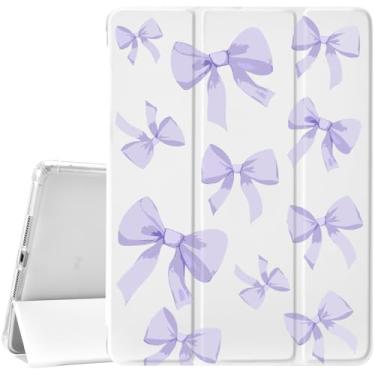 Imagem de JOYLAND Lindo laço roxo compatível com iPad mini 7 A17 Pro 2024/iPad Mini 6 2021 de 8,3 polegadas com suporte de lápis - capa protetora com suporte de três dobras com parte traseira de TPU macio