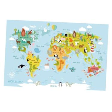 Imagem de Ｂｅｓｇａ Adesivo de parede infantil com mapa-múndi, arte de decoração de parede, pontos de referência de animais, papel de parede resistente à água, mural para