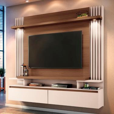 Imagem de Painel 55 Pol 181cm Bancada Suspensa Cosmo Off/castanho - Hb Móveis
