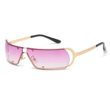 Imagem de HCHES Óculos de sol punk sem aro, peça única, feminino, moderno, vazado, masculino, proteção solar UV400 (dourado-roxo)