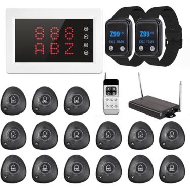 Imagem de Sistema de Pager para Restaurante sem Fio Com 1 amplificador, 1 receptor, 2 relógios e 15 botões IP67 para restaurantes, cafés e igrejas, clínicas e hospitais