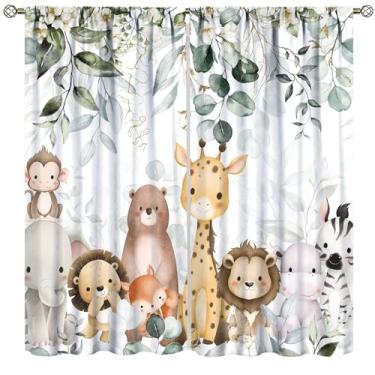 Imagem de Cortinas de animais de safári para crianças, desenhos animados fofos animais da selva da floresta, cortinas para decoração de casa, quarto de meninos, meninas, sala de estar, berçário, tratamento de