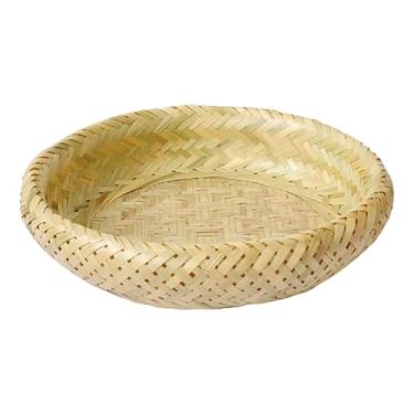 Imagem de DimyFew Bandeja redonda de bambu para servir, cesta decorativa, artesanato, bandeja circular para comida, prato tecido à mão para sala de jantar ao ar livre, Grande