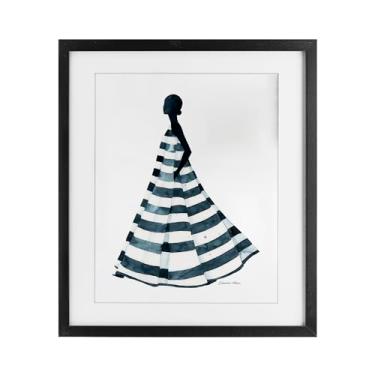 Imagem de Stupell Industries Vestido listrado azul com estampa emoldurada sob vidro por Simone Elum, 40 x 33