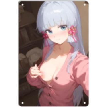 Imagem de DKLOWK Pôster de metal fofo anime menina sexy biquíni mangá placa de decoração de parede para casa bar clube quarto banheiro homem caverna otaku 20 x 30 cm
