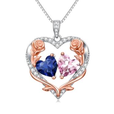 Imagem de Zoeniya Colar de coração rosa para mulheres banhado a ouro branco 18 k 12 meses com pedra do mês de nascimento, presente de aniversário e Natal para sua esposa, namorada, 25mm, base, Zircônia cúbica