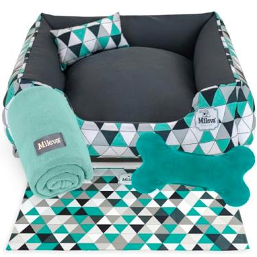 Imagem de Cama Pet Oxford + manta + Brinquedo Ossinho + Tapetinho Estampado 05 Peças - Geometric - Premium 1 (60x60 cm, Geometric Cancun)