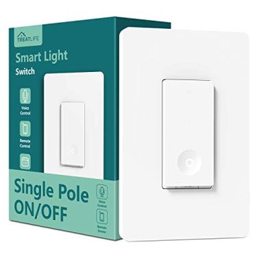 Imagem de TREATLIFE Interruptor de luz inteligente, interruptor de luz WiFi de 2,4 GHz, fio neutro necessário, funciona com Alexa, Google Home e SmartThings, polo único, controle remoto, listado na FCC, 1