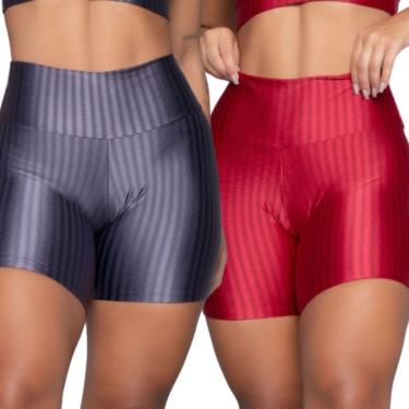 Imagem de Short Fitness Ikat New Zig 3D Serra e Mar Kit Com Duas Cores Cós Alto Roupa Para Academia Treino-Feminino