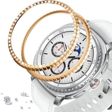 Imagem de DEALELE [Pacote com 2] Capa de bisel compatível com Samsung Galaxy Watch 8 Classic (46 mm), strass brilhante, liga de diamante, moldura metálica, anel adesivo, antiarranhões, acessório protetor (ouro