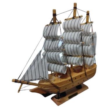 Imagem de Barco a Vela de Madeira Veleiro Navio Miniatura Enfeite 16cm - Casaleo
