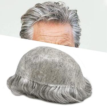 Imagem de Toupee para homens peruca totalmente injetada sistema de cabelo de pele de poliéster substituição durável PU unidade de cabelo peruca masculina para homens (#1B90 Off Black + 90% Gray, 8"X10")