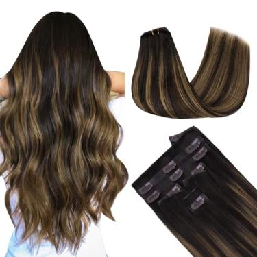 Imagem de MAXITA Extensões de cabelo Invisi Edge Clip em cabelo humano real, 40,6 cm, 7 peças 110 g Balayage marrom escuro misto castanho castanho sem costura, 100% extensões de cabelo humano Remy para mulheres