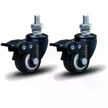 Imagem de Kit 2 Rodízio Linha Black Parafuso 3/8" 50mm Com Freio 100kg Preto - C