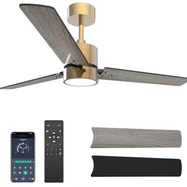 Imagem de Lemontec Ventiladores de teto com luzes Ventilador de teto interno de perfil baixo de 107 cm com luz e controle remoto/aplicativo, montagem embutida, ventilador de teto moderno reversível CC regulável