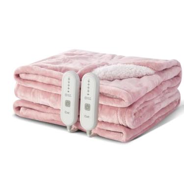 Imagem de Dowin Cobertor aquecido rosa King Size - Cobertores elétricos com controle duplo, 5 níveis de aquecimento, 10 horas de desligamento automático, cobertor de aquecimento de flanela sherpa para cama