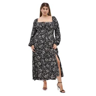 Imagem de City Chic Vestido feminino plus size - Abbigail manga comprida estampado maxi, Preto Ditsy, 58