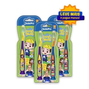 Imagem de Kit 6 Escova de Dentes Luccas Neto Infantil Com Ventosa E Limpador De 