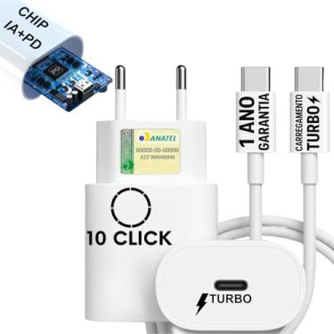 Imagem de Carregador Turbo Compatível Novo iPhone 17 Air 17 Pro 17 Pro Max 16 16 Pro 16 Pro Max 15 Pro 15 Max iOS Android Entrada Tipo-C + Cabo USB-C Super Rapido Fonte Para Celular Certificado Original 10CLICK