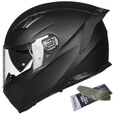 Imagem de ILM Capacete de moto de neve para capacete de rosto inteiro com inserção Pinlock antiembaçamento viseira dupla Motocross ATV Casco para homens e mulheres DOT ECE (preto fosco, GG)