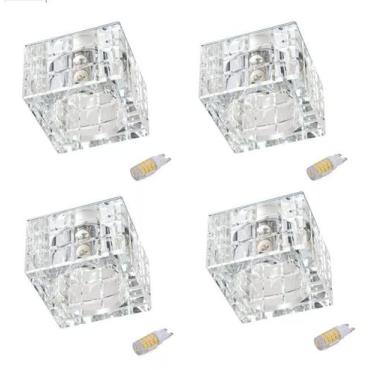 Imagem de 4 Spot de Embutir Gesso Cristal K9 AC974 + Led 3W Branco Quente - Acen