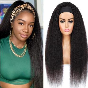 Imagem de Peruca de cabeça Zealady Kinky Straight 45cm Cabelo humano preto