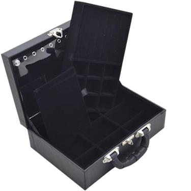 Imagem de Caixa Maleta Estojo Porta Joias Bijuterias Dupla Media com espelho Preta(INTERNO PRETO)