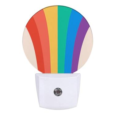 Imagem de GANTINIR Luz noturna LGBTQ orgulho colorido arco-íris luzes noturnas lâmpada LED plugue redondo na parede luz noturna com sensor de crepúsculo ao amanhecer casa corredor escada cozinha decoração