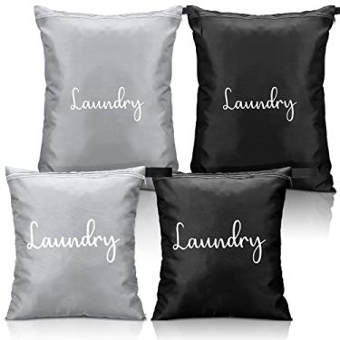 Imagem de Pacote com 4 sacos de lavanderia de viagem, impermeável, à prova d'água, lavável na máquina, bolsa organizadora de roupas, acessórios de viagem para embalagem, cesto de armazenamento, 30 x 35 cm, 43 x