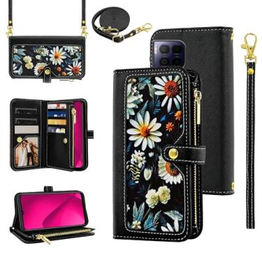 Imagem de Furiet Capa carteira floral para T-Mobile Revvl 7 Pro 5G com alça de pulso alça de ombro flip bolsa com zíper, suporte para cartão de crédito para celular Tmobile T Mobile Revel Tmo Revell Rebel