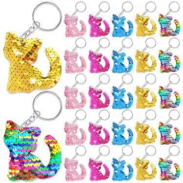 Imagem de CiciBear- Pacote com 25 chaveiros de lantejoulas para gatinhos, lembrancinhas de festa temáticas de gatinhos, miados, presentes de aniversário para crianças e adultos, chá de bebê, festa, 5 cores