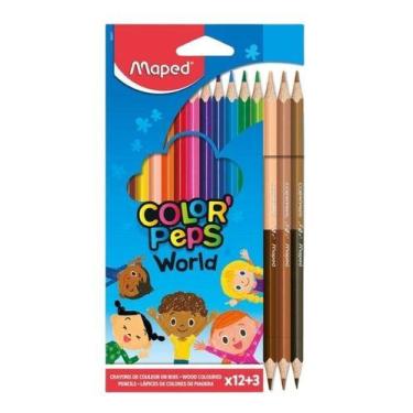 Imagem de Lápis De Cor ColorPeps Mundo 12 Cores Mais 3 Lápis De Cor Tons De Pele