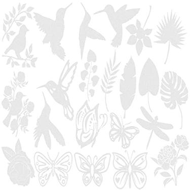 Imagem de Hslordge Adesivo anticolisão para janela, 22 peças de adesivos translúcidos para pássaros de alerta para proteger pássaros selvagens de colisões de porta de vidro de janela