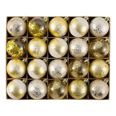 Imagem de DecorbyHannah Enfeites de Natal, decorações de árvore branca dourada de 20 quilates, 6 cm, conjunto de bolas de Natal com tema branco dourado moderno à prova de quebra, enfeite decorativo para