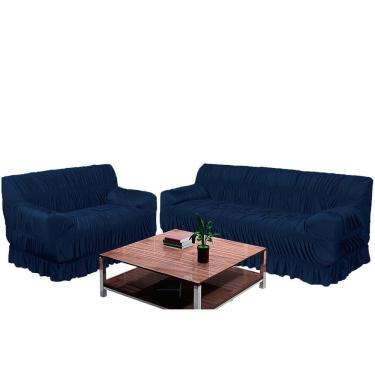 Imagem de Capa De Sofá Em Malha 2 E 3 Lugares 21 Elástico Azul Marinho
