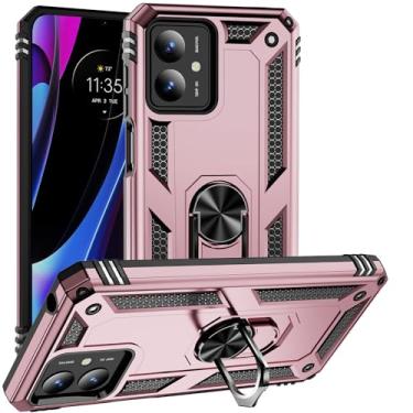 Imagem de SORAKA Capa para Motorola Moto G14 com suporte de anel, capa protetora para Motorola Moto G14, capa traseira de policarbonato rígido com placa de metal para suporte magnético para celular, carro, ouro