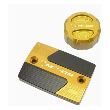 Imagem de Acessórios CNC para motocicleta, tampa do reservatório de fluido de freio dianteiro traseiro compatível com Y&AMAHA MT09 MT-09 FZ09 2015-2019 2020 (2 peças de capas douradas)