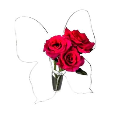 Imagem de JAYIKA Vaso com moldura de borboleta transparente, suporte de flores de arte, vaso decorativo minimalista para estante de mesa de casamento, presente exclusivo para mulheres