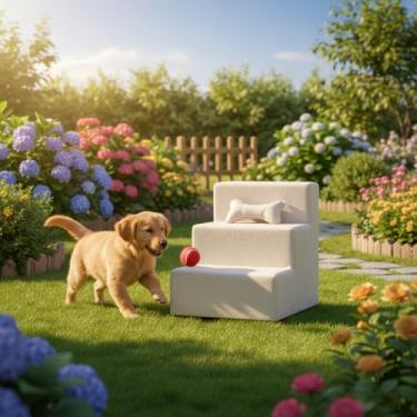 Imagem de Escada Escadinha para Pet 3 Degraus Gato e Cachorro Ideal para Sofá e Cama Espumada Resistente Luxo (com Osso incluso) Suporta até 60Kg (Bege) - Jrc Moveis