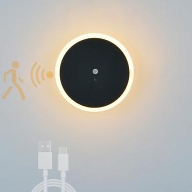 Imagem de Luminária de parede LED Luminária de parede recarregável USB Luminária de parede com interruptor de sensor de movimento Iluminação de parede Luz de teto operada por bateria para quarto Sala