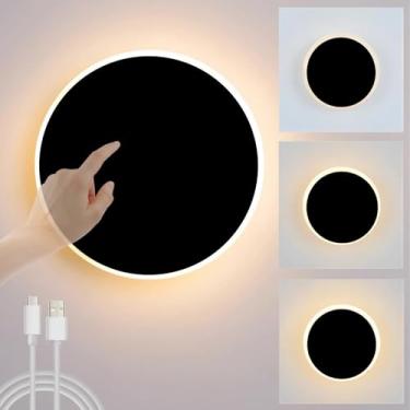 Imagem de Luminária de parede LED Luminária de parede recarregável USB Luminária de parede com interruptor de controle de toque Iluminação de parede Luz de teto operada por bateria para quarto Sala de
