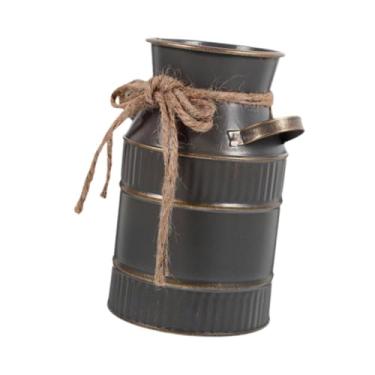 Imagem de WeiLaiKeQi Vaso de flores de metal estilo fazenda chique design retrô boho antigo com alça jarra vaso de flores balde para sala de estar campestre, Cinza Escuro